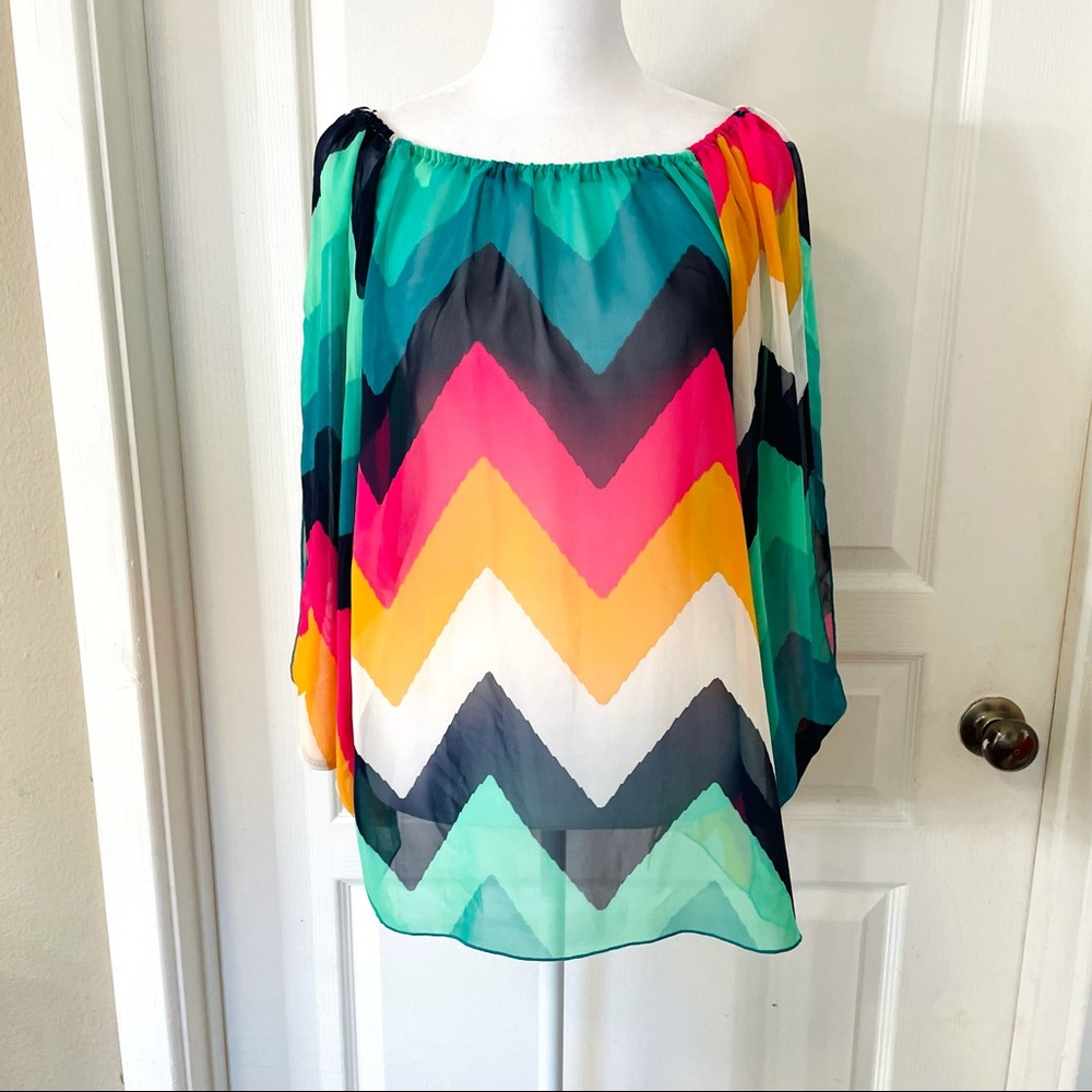 3/$20 Ahto chevron multi color sheer blouse